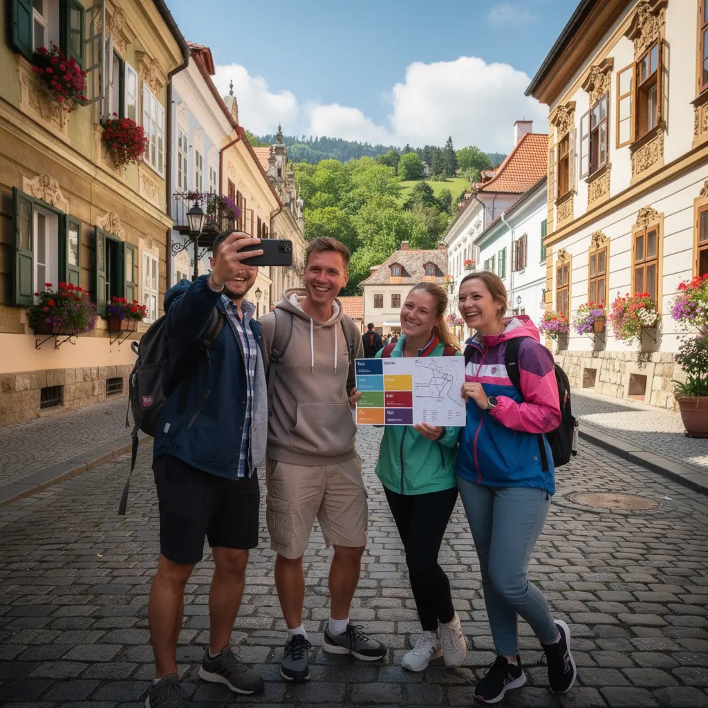 Turisti na cyklistických výletoch na krásnych vidieckych cestách Slovenska.